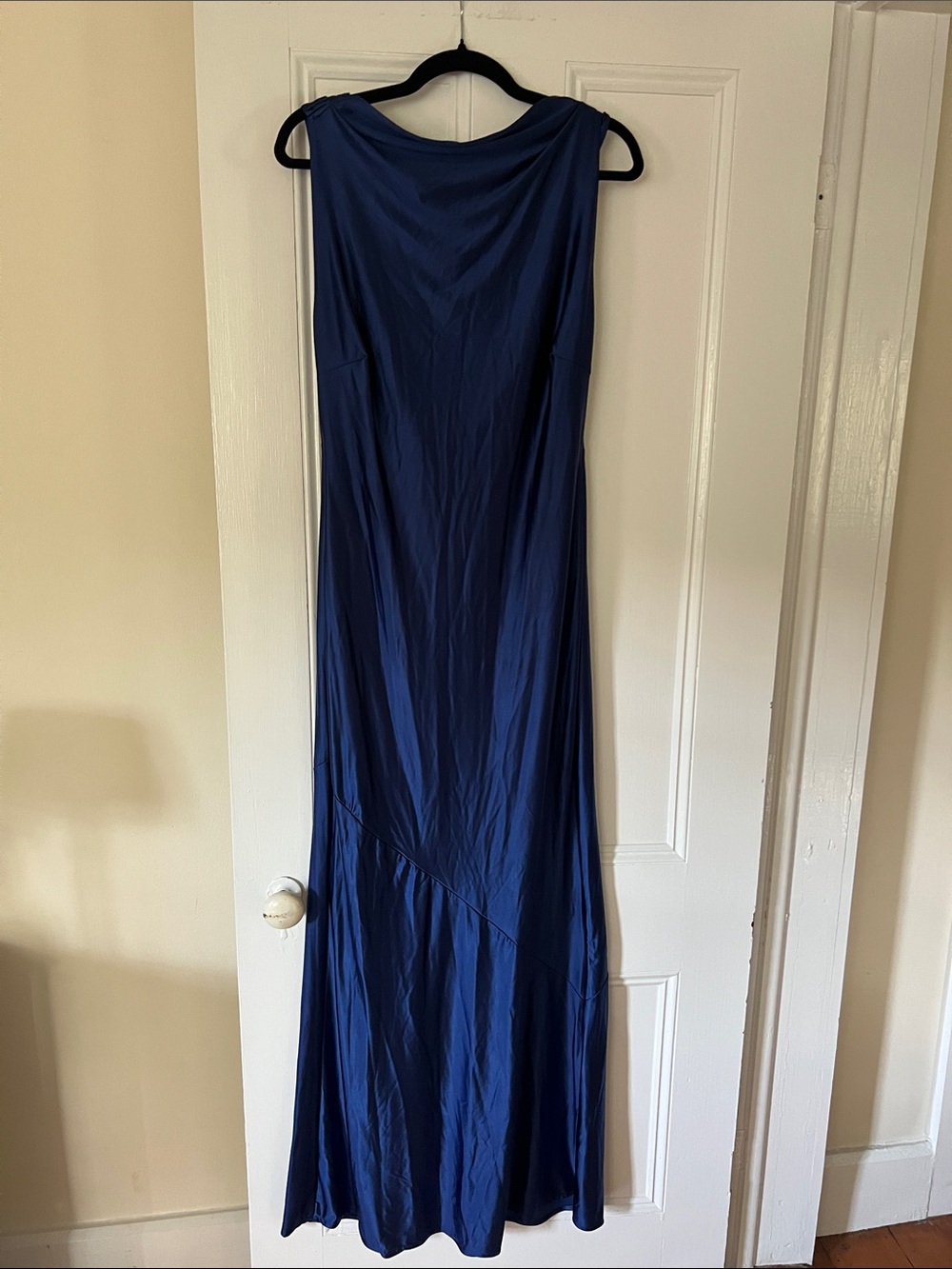 Draped Navy Maxi Dress with Boat Neck